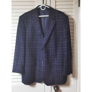 Paul Fredrick 48R Midnight 403Navy Block 100% Wool Mens Blazer Suit Jacket Sport